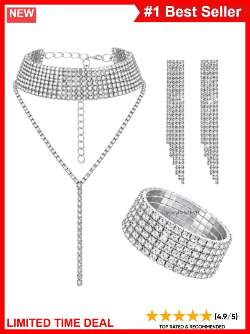 3 Piece Rhinestone Jewelry Set Necklace Bracelet Dangle Earrings Bridal
